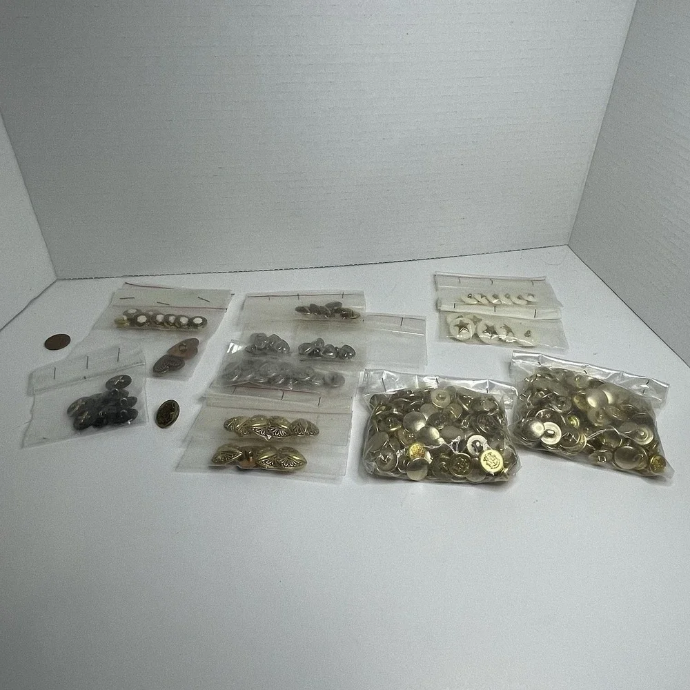 Lg Lot Vintage Gold Silver Tone Metal/Brass Buttons Shank Crafts Military White